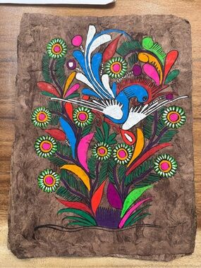 Vintage 1970s Mexican Amate Bark Painting Hand Painted Folk Art MINT CONDITION